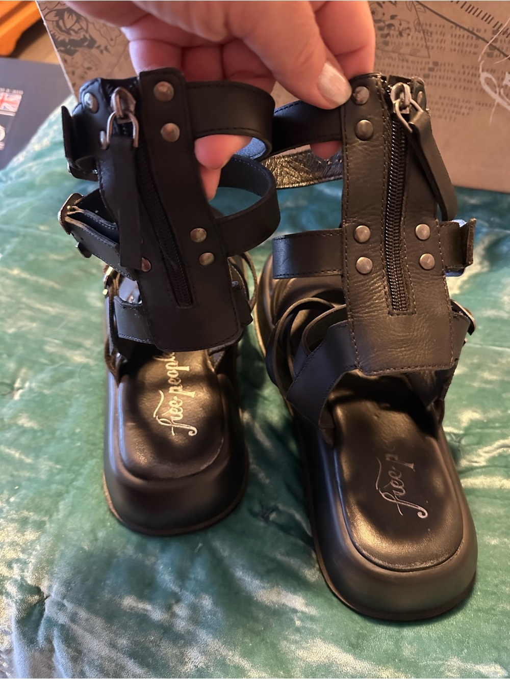 Free People Jojo Black Strappy Gladiator Sandals with Buckle Detail - Picture 7 of 7